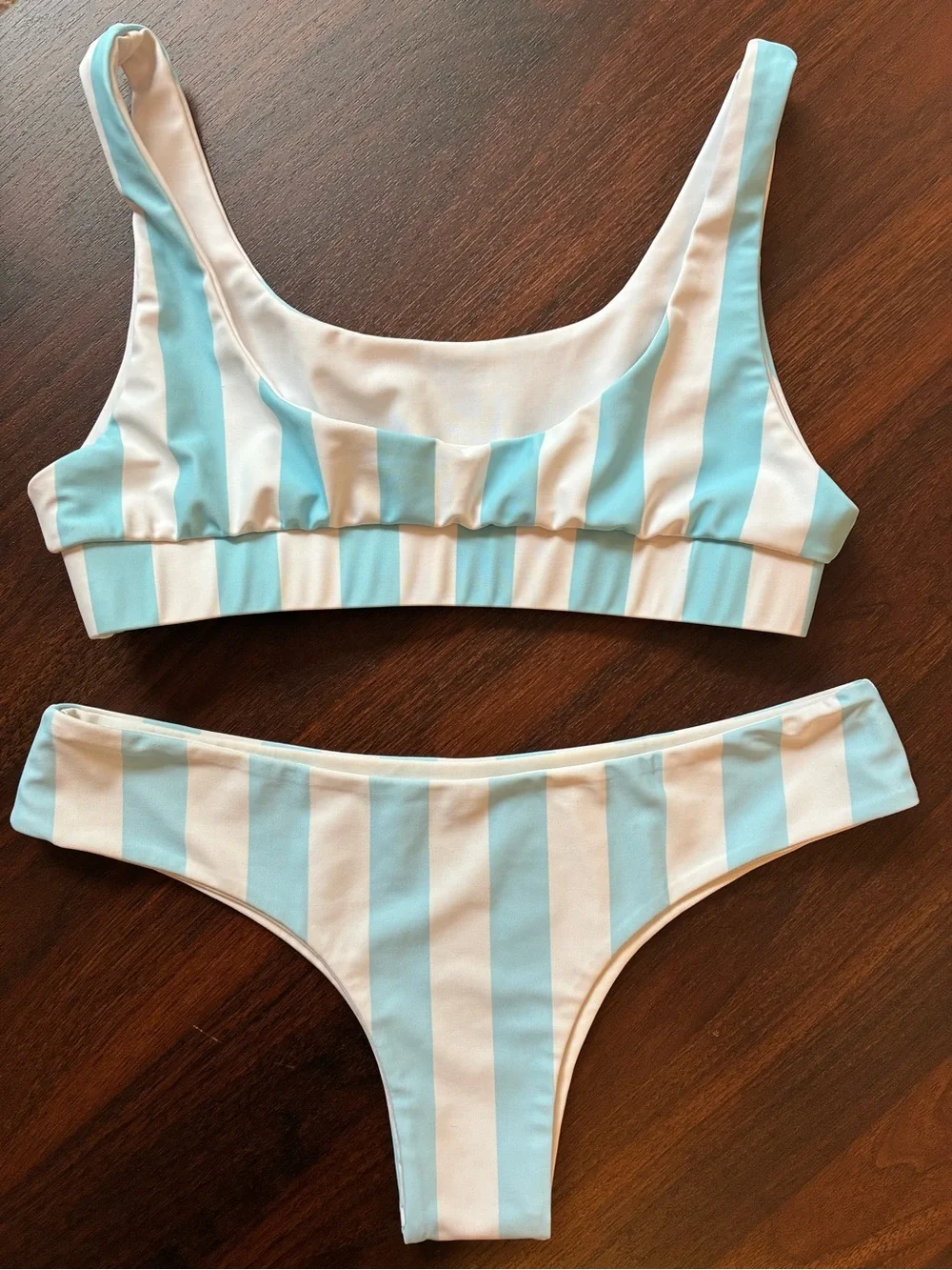 White & Sky Blue Cabana Stripe Bikini Set Size Small